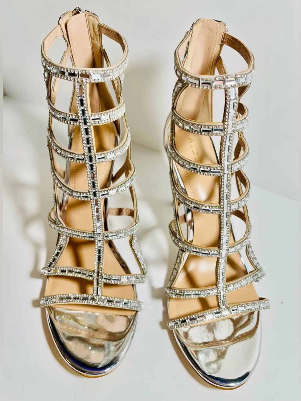 ALDO Silver Crystal Sandal Heels